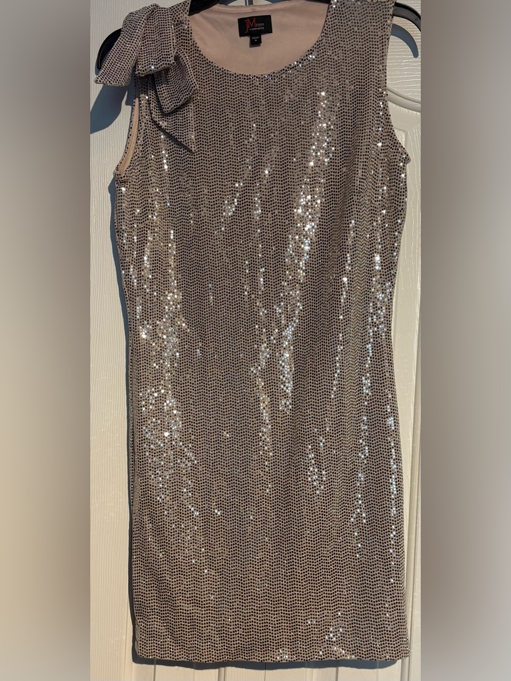 JM Collection Taupe Sequin Mini Dress with Bow
